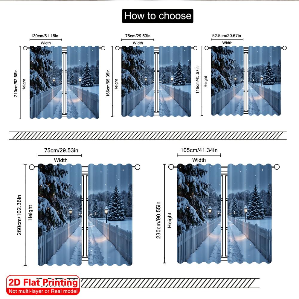 2pcs 2D Flat Printing Merry Christmas Popular Window Drapes Winter Snow Lane Lamppost Holiday Polyester Without Electricity