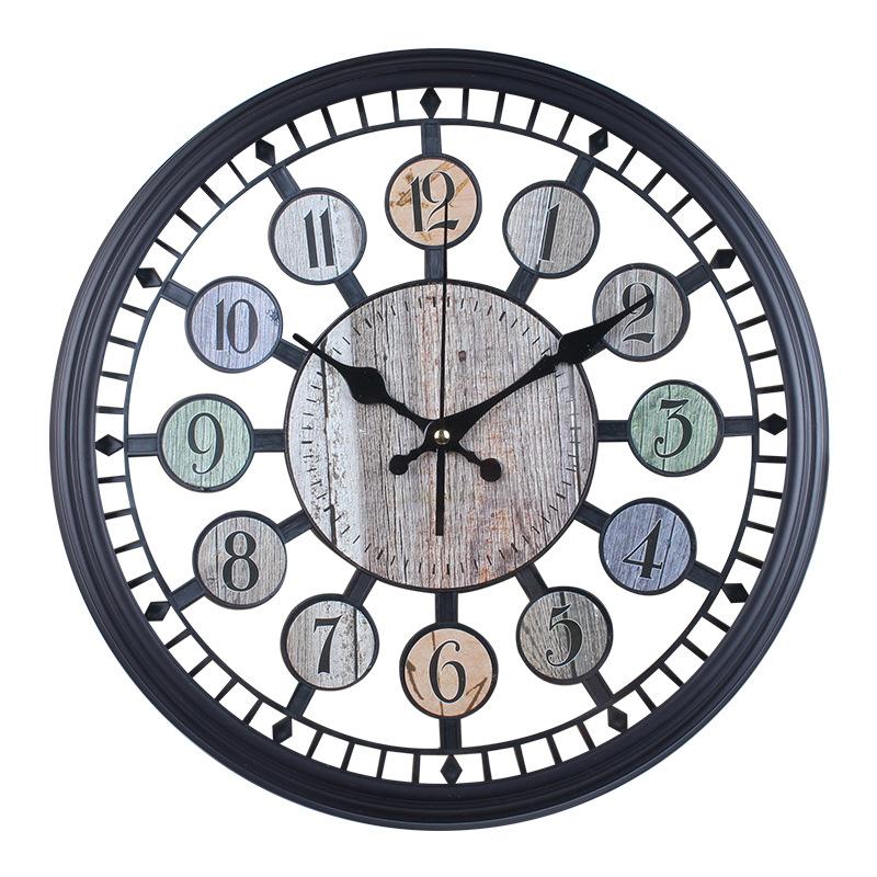 

Clocks and Wall Clocks Living Room New Chinese Style Creative Modern Simple Quartz Clock Silent Retro Decorative Clock Wall Watch Wood Grain 38CM style 1