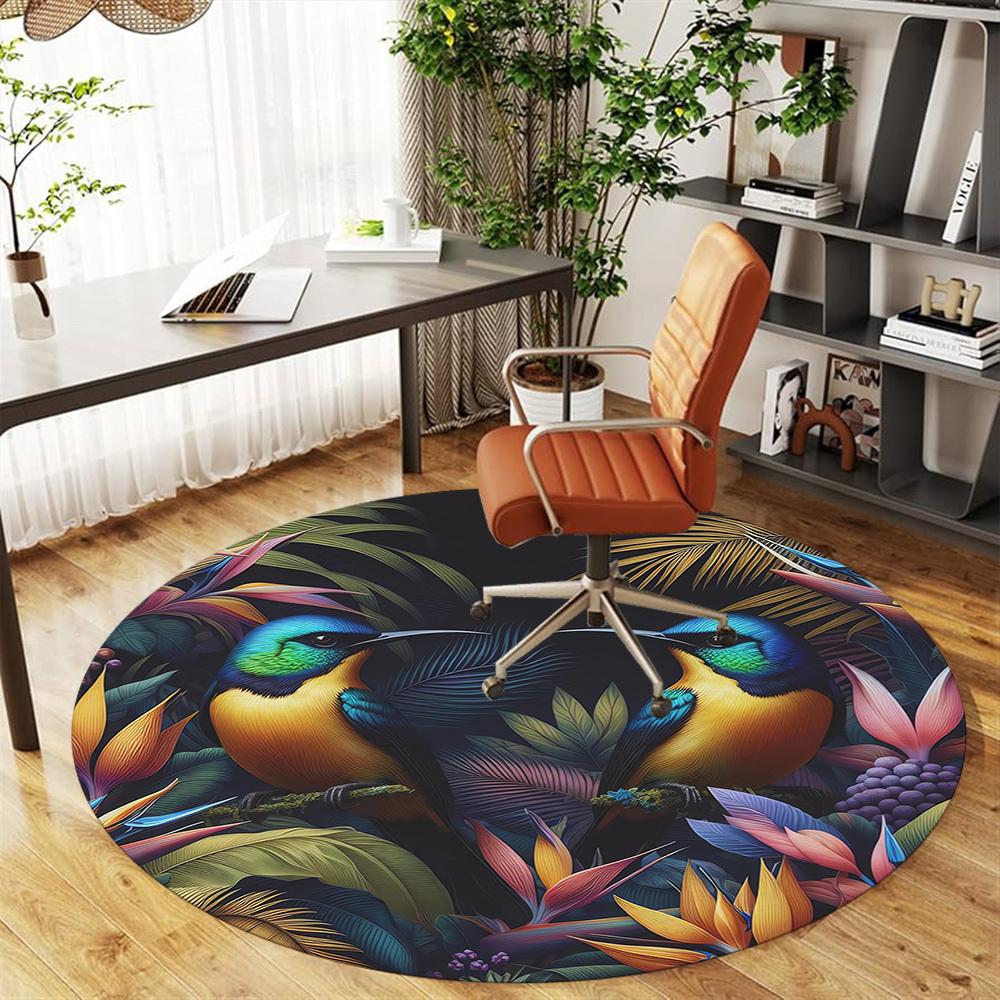 1pc Birds Flowers Round Chair Mat Area Rug - Non-Slip, Floor Mat for Office, Bedroom, and Indoor Decor C1118184