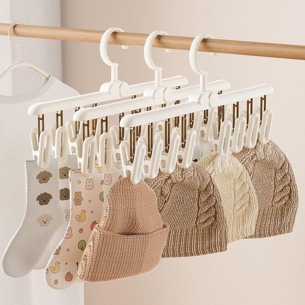 Multi-functional Sock Drying Rack Foldable Rotatable Clothes Hanger with Clips Windproof Space Saving Socks Hanger Clip