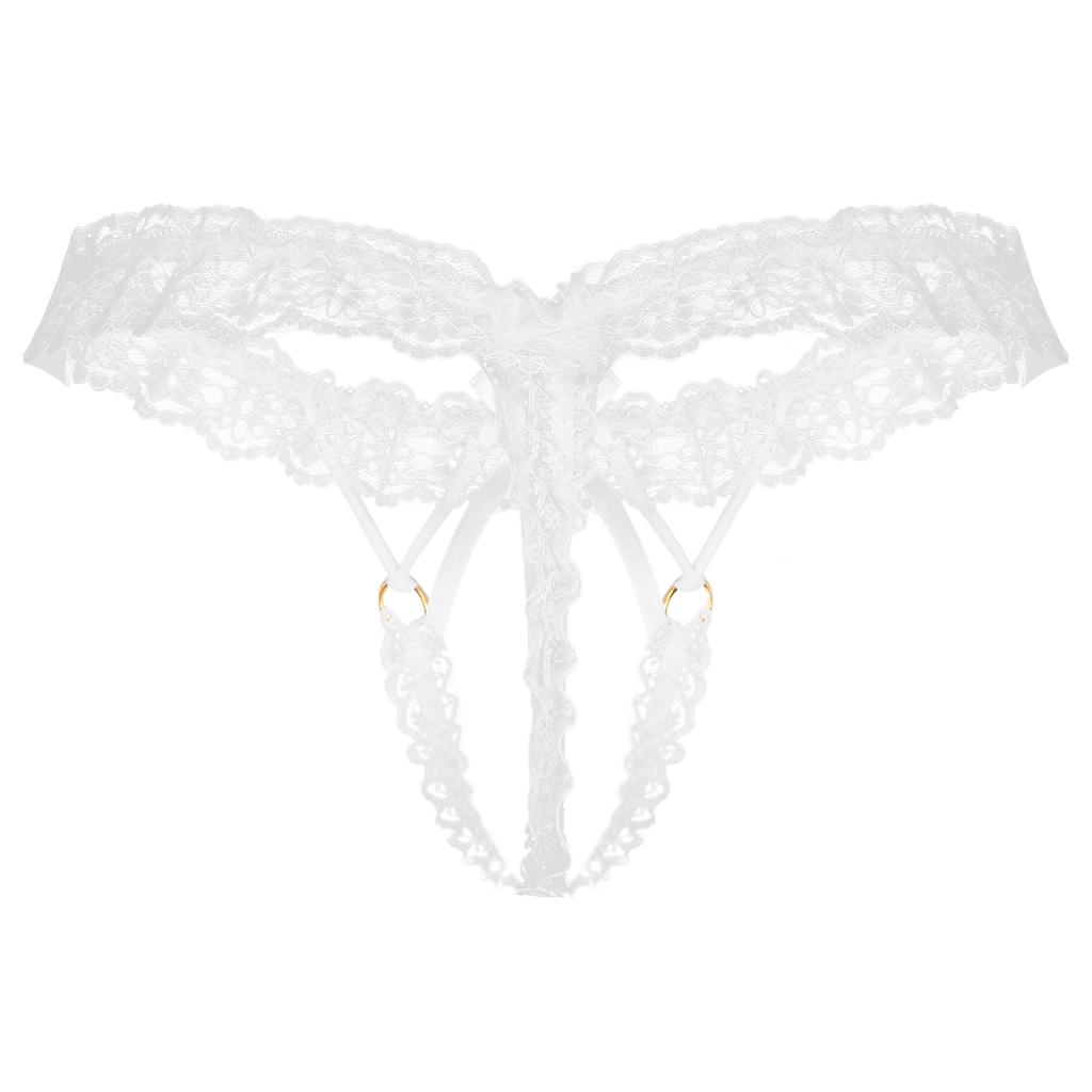 Mens Frilly Lace Thongs Bowknot Elastic Waistband G-string T-back Lingerie