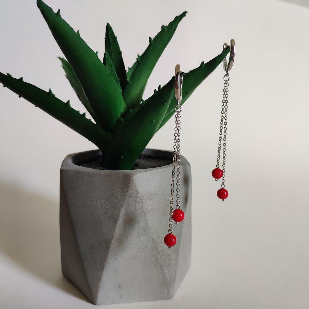 Silberohrringe mit Koralle (2147091)