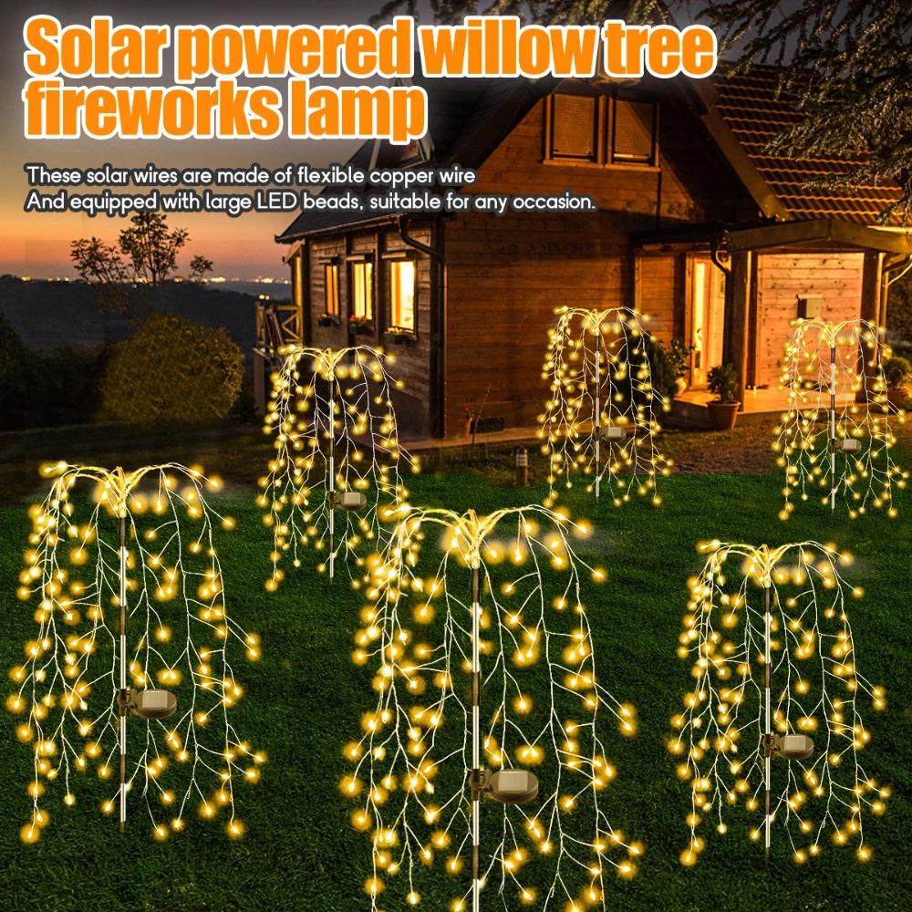 Solar Powered 200/120LED Willow Tree Fireworks Lamp 8 Modes Outdoor Garden Lights Multicolour/warm Decorative String Light