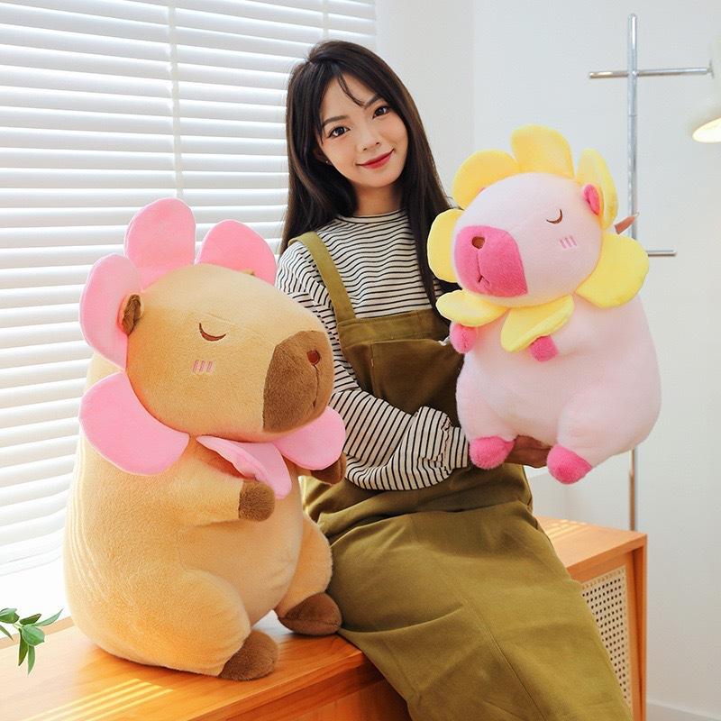 1pc 30cm/11.81in Cute Sunflower Capybara Doll Throw Pillow, Capybara Large Doll, Plush Toy, Children's Birthday Gift