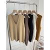 Autumn/winter Deep V-neck Knitted Women's Sweater Vest Loose and Versatile Sleeveless Pullover Tank Top Solid Color Casual Simple Women Clothing