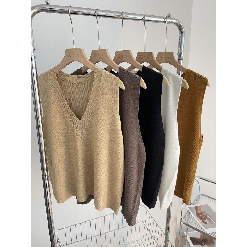 Podzimní/zimní pletená dámská vesta svetr s hlubokým výstřihem do V, volná a všestranná, bez rukávů, pulovr, tílko, jednobarevná, ležérní, jednoduché dámské oblečení