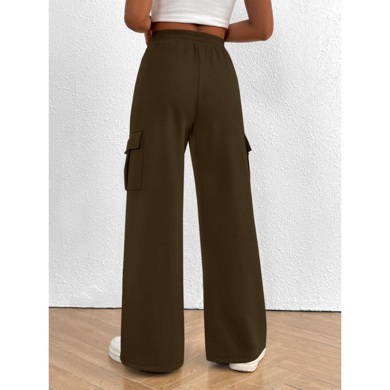 2025 Fashion Loose Casual Wide-leg Women Long Pants Drawstring Solid Color Pockets Sweatpants Office Autumn Wintercasual Jogging Pants Simple Trousers