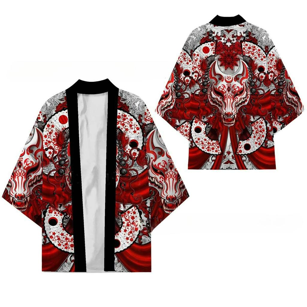 Summer National Style Dragon Totem Figure Cardigan Cloak Feather Woven Robe Japanese Ukiyo-e Cloak 3D Digital Printed Shirt