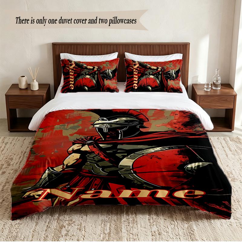 Spartan Warrior Personalized Custom Name 3‑Piece Bedding Set Soft Duvet Cover Set For Bedroom Home Decor