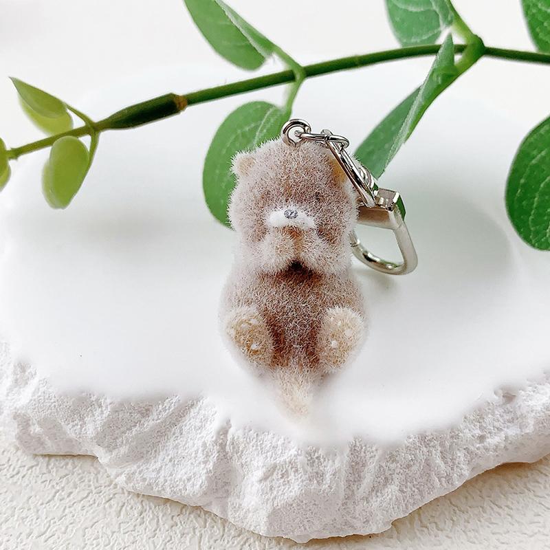 Lovely 3D Flocked Otter Pendant Cute Cartoon Keychain Bag Pendant Keyring Hanging Decoration Diy Key Accessories