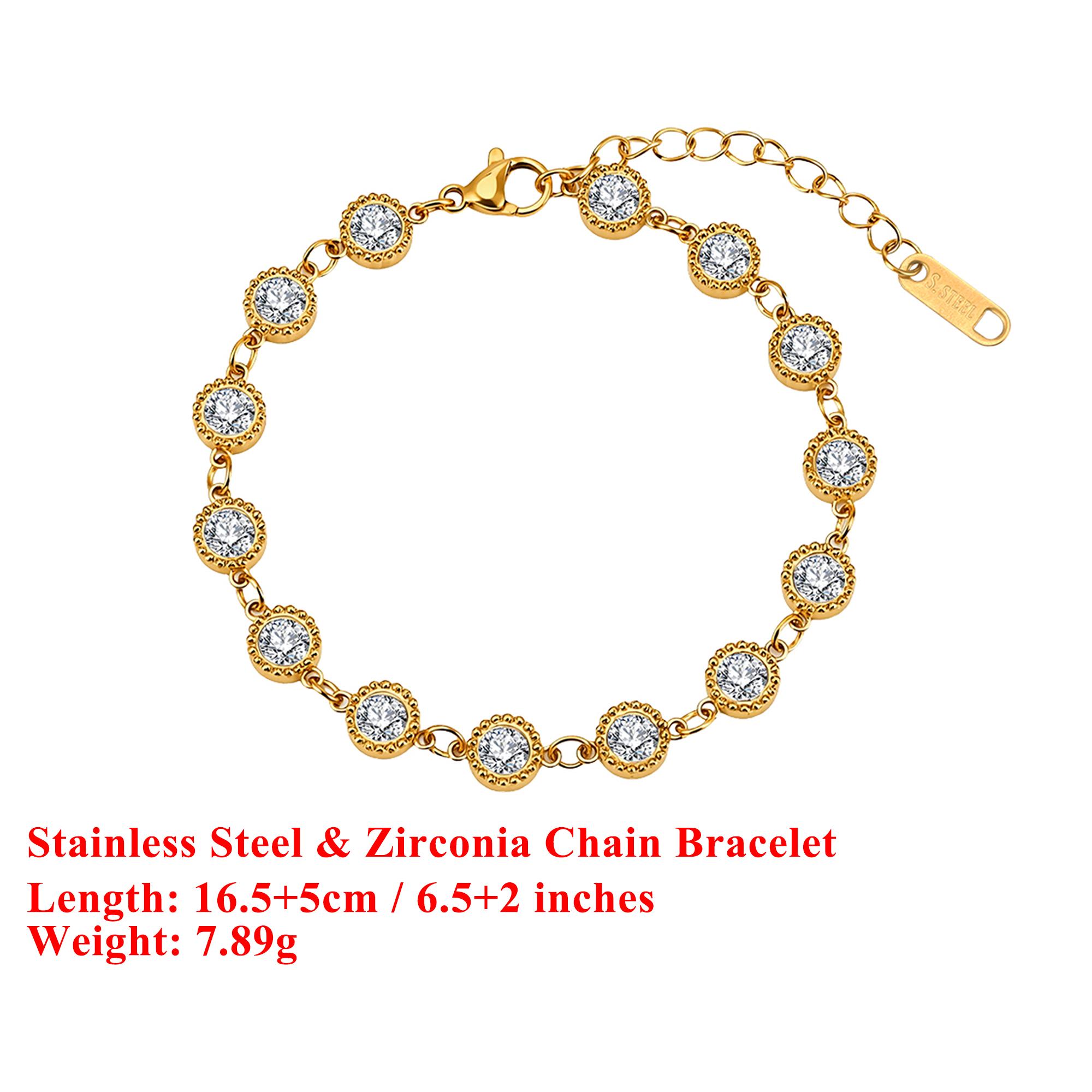 

EFFIE QUEEN Stainless Steel 18k Gold Zirconia Tennis Chain Bracelet Ideal Jewelry for Women, Men Wedding Party Banquet SKTB01