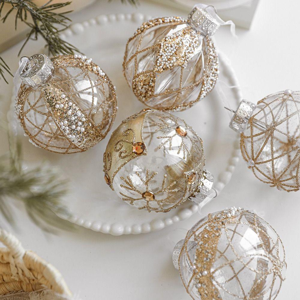 8cm Christmas Ornaments Ball Plastic Glitter Christmas ornaments Hanging Golden border grid painted Christmas tree decoration