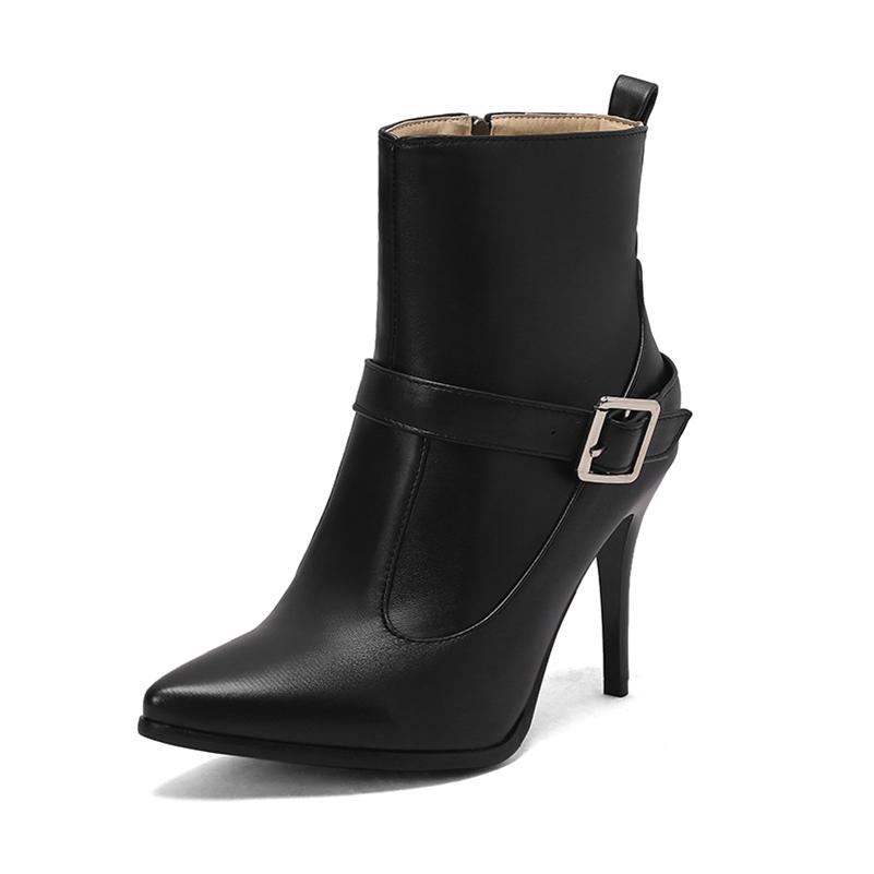 

ANNYMOLI/женские ботильоны с острым носком, на тонком высоком каблуке, с застежкой-молнией и пряжкой, короткие ботинки, женская модная обувь, зимняя обувь, белый, коричневый, черный 46 33 чёрный