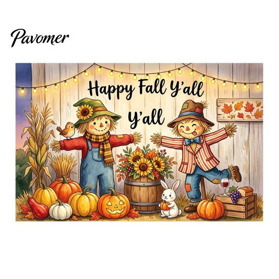 Dekorative Herbstszene für Party 70 x 45 Zoll Kürbis-Hintergrund, Herbsternte-Gnom-Dekorationen Vogelscheuche Fotografie-Hintergrund, Thanksgiving-Banner