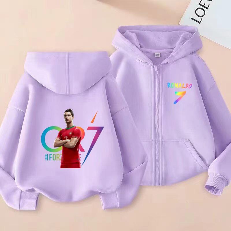 Kinder Reißverschluss Stil Buchstaben CR7 Rosa Strickjacke Kapuzenpullover Sweatshirt Mädchen Junge 3-12 Jahre Freizeit Mode Trend Oberteil Sportjacke Kleidung