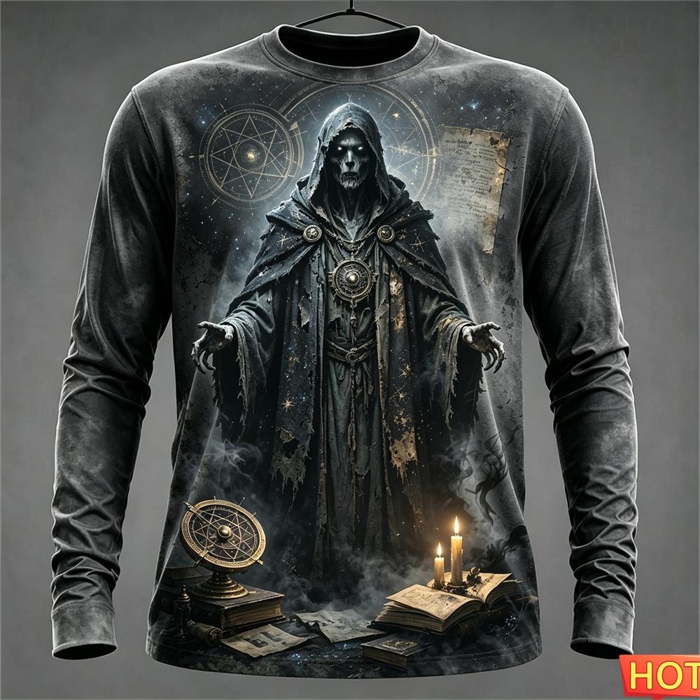 Halloween Zombie T-shirt tops Autumn winter Men's Long sleeved Tshirt Polyester Graphic Halloween Gift T-shirt for men y2k clothing