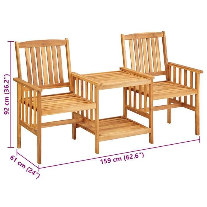 VidaXL Acacia Solide Chaises de Jardin avec Table à Thé et Coussins Ensemble de Meubles de Terrasse Salon de Jardin Mobilier 3061283