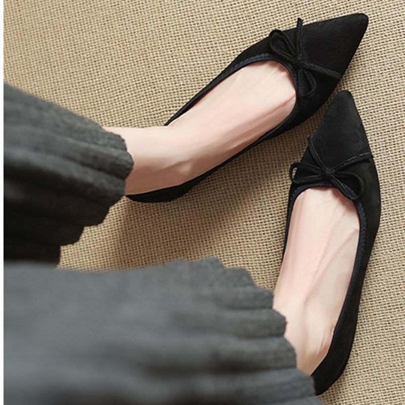 Women Flat Shoes, Large Sizes Autumn New Office Walking Women Bow Decoration Shallow Pointed Toe Slip-On Ballet Women