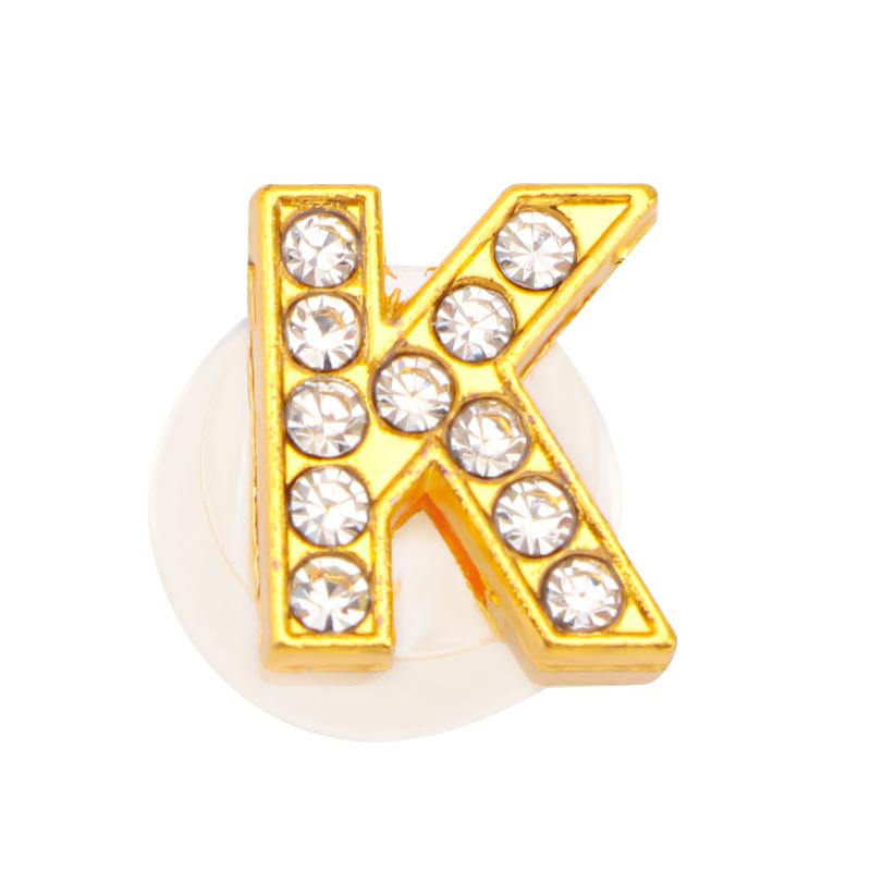 New Gold Letter Alphabet Shoes Charms Metal Button Rhinestone Crown Shoe Decorations Garden Shoes Accessories for Women Man 1PCS