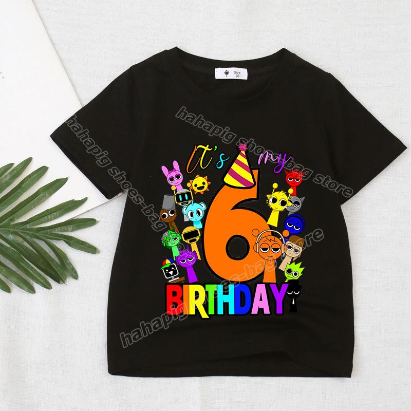 

Ігрова футболка Sprunki з номером на день народження для дівчинки/хлопчика, футболки з коротким рукавом, літній повсякденний дитячий топ, чорна футболка з мультяшним малюнком, одяг для малюків 130