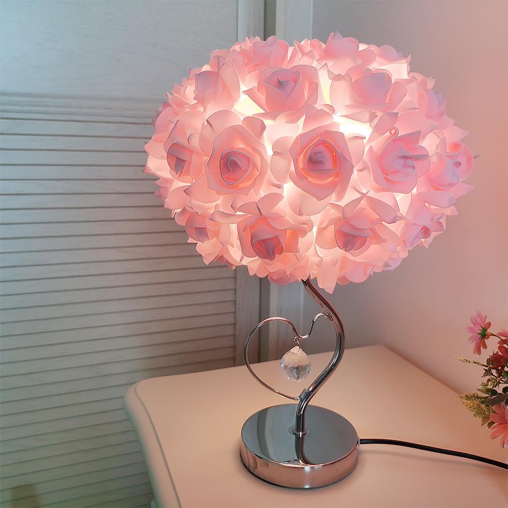 2025 New Rose Table Lamp Pastoral Style Heart Crystal Bedside Lamps For Bedroom Room Decor Girls Gifts Decorative Nightlight