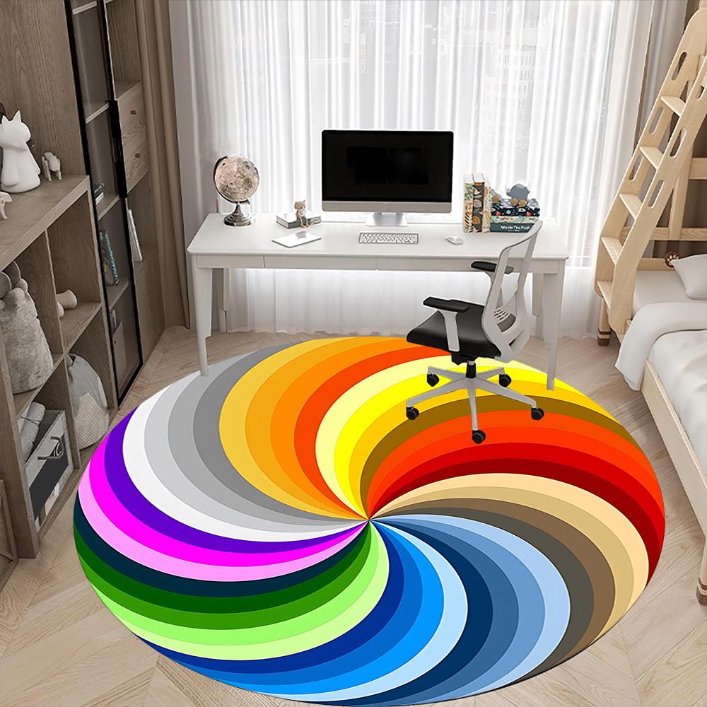 1pc Rainbow Swirl Chair Carpet for Office Non-Slip, Machine Washable Rug for Office, Room - Holiday Decor, Machine Made yy251016050