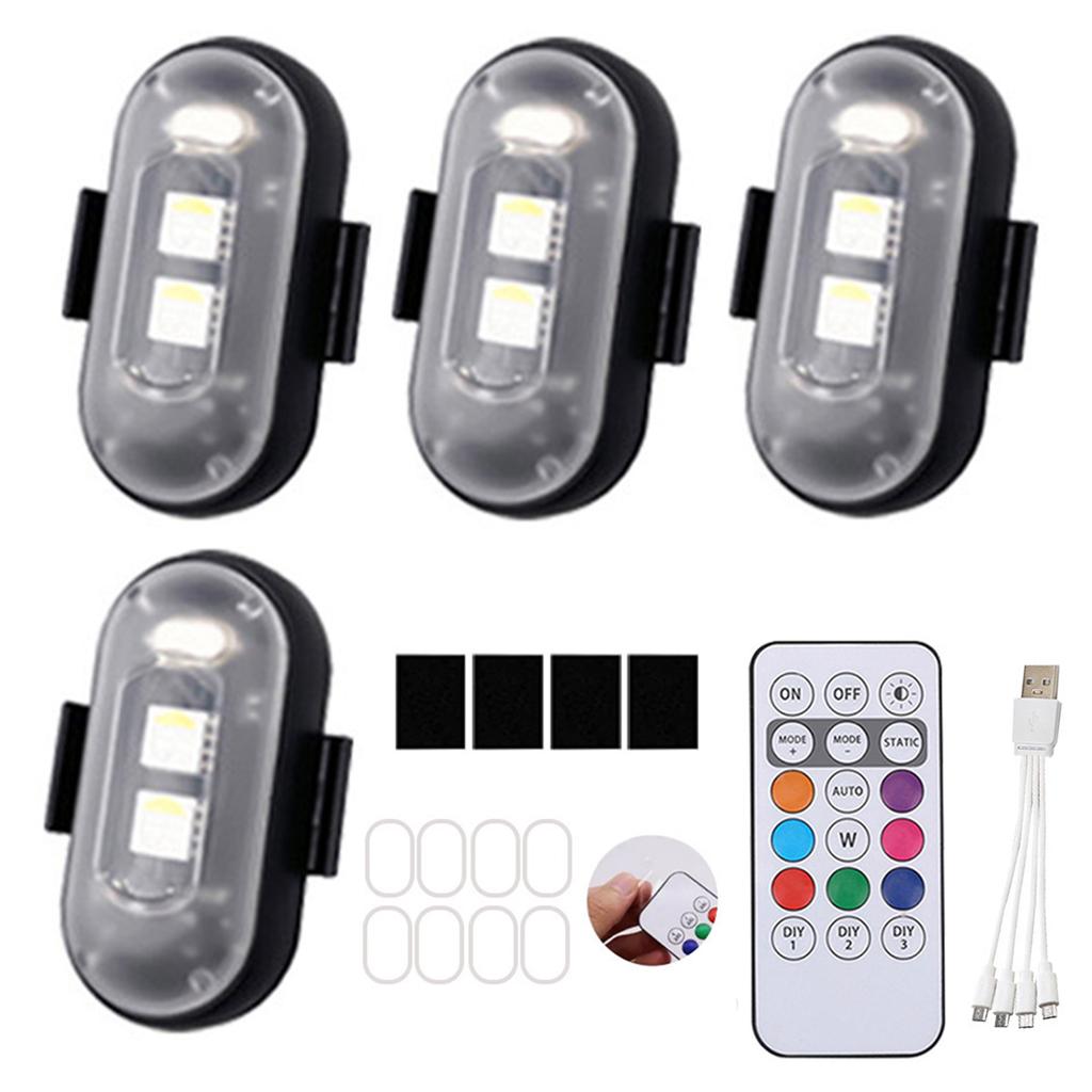 2/4/6PCS LED Emergency Warning Lights with Remote Control 7 Colors USB Rechargeable LED Lights for Car Motorcycle Bike Drone