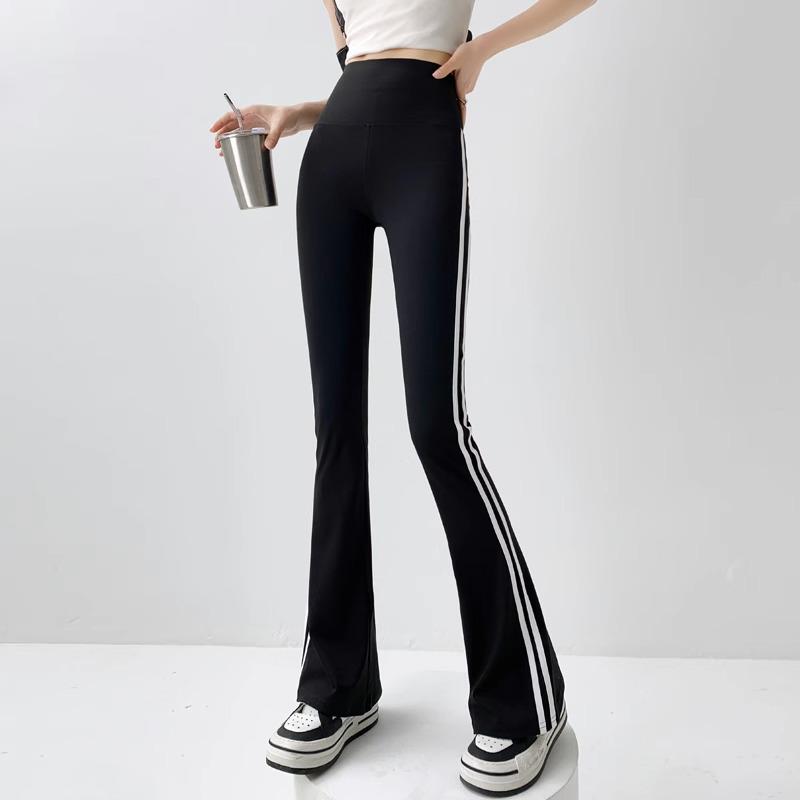 High Waist Flare Yoga Pants with Side Stripe for Women - Plus Size, Autumn/Winter Wear