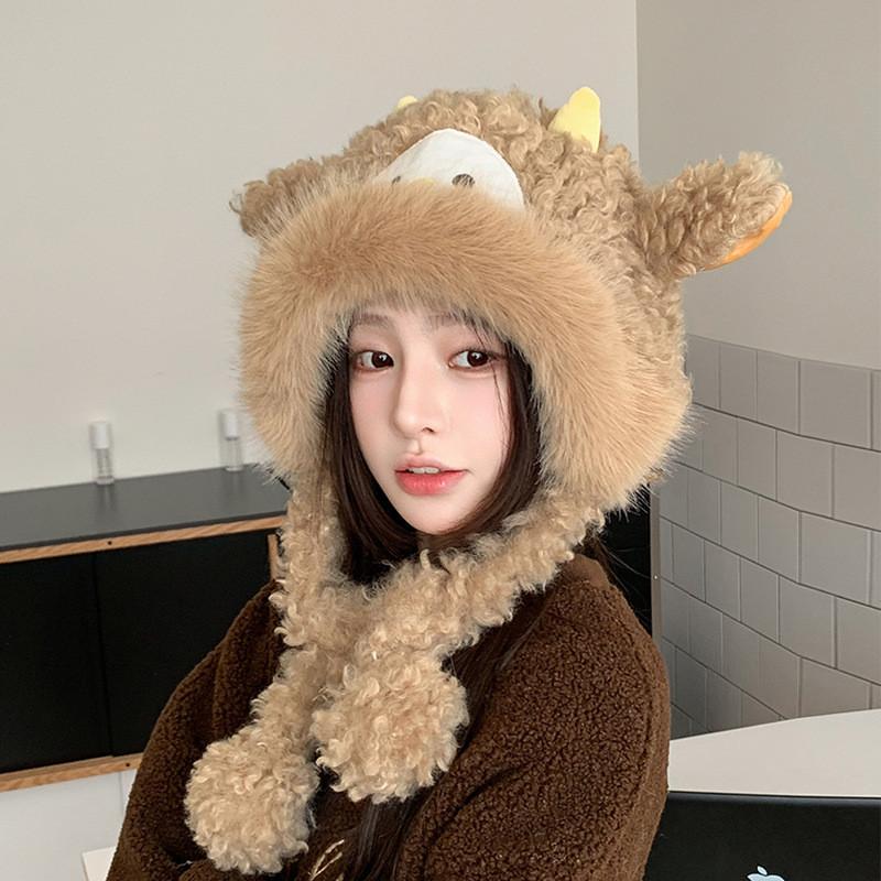 Winter Plush Cartoon Sheep Beanie Hat With Ear Protection For Girls And Kids