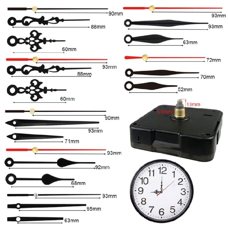 Different Shafts Clock Mechanism Kits with 7 Set Clock Hands for DIY Wall Clock
