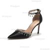 Fashion Bride Wedding Shoes Black White Satin Rhinestone Tassels High Heel Sandals Ankle Strap Women's 7/9CM Heels Sandalias De Mujer