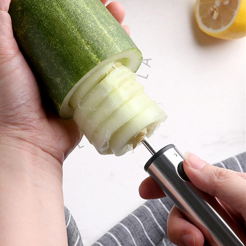 4 In 1 Fruit Vegetable Corer Spiral Digging Vege Drill Veggie Corkscrew Carver with 4Pcs Replaceable Head Spiralizer Cutter Tool