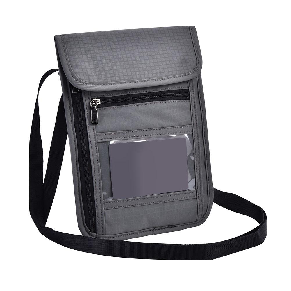 Gray Multi Function Travel Passport Cover Neck Bag Protector Wallet ID Nylon Holder Pouch