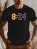 Red Mens Tee Retro 8 24 Basketball Number Graphic Print Crew Neck Cotton Short Sleeve Male Stre