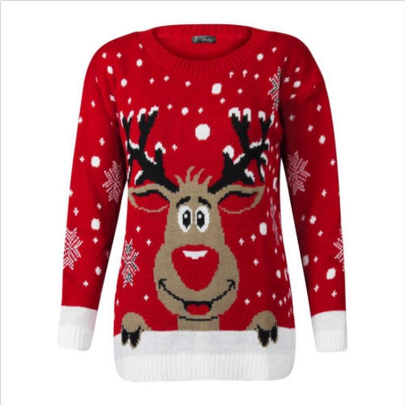 Womens Winter Knit Sweater With Deer Jacquard Loose Fit Crew Neck Long Sleeve Pullover