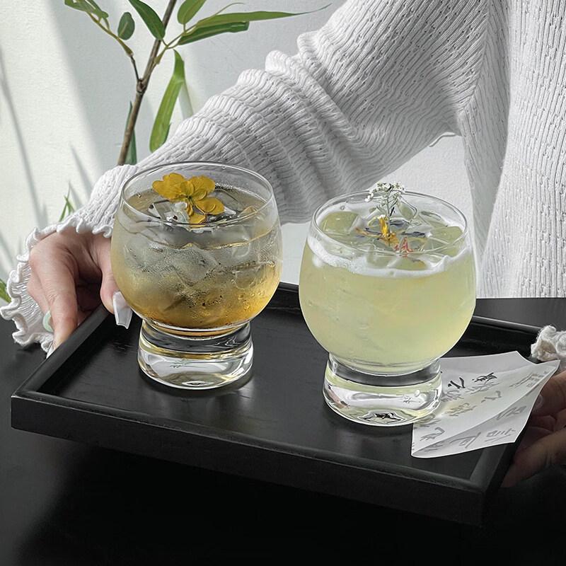 ZISIZ High-Footed Transparent Drum Glass Cup