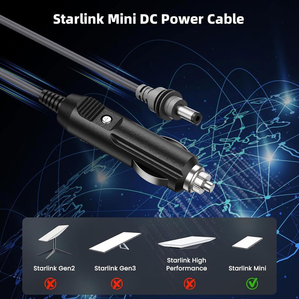 3M/10FT Waterproof Gray Starlink Mini Car Adapter Cable 12V-24V DC Power Cable for Cars 18AWG Mini Accessories Data Cables