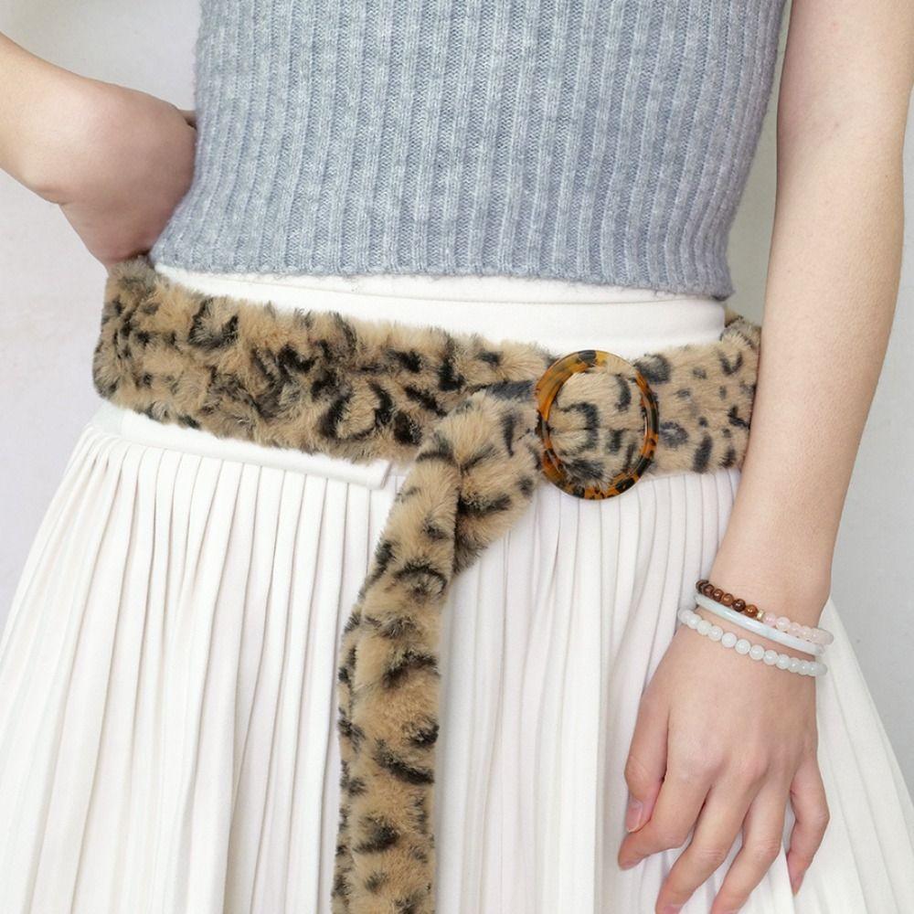 Jeans Decor Leopard Print Plush Belt Furry Jazz Dance Costumes Accessory  Streetwear