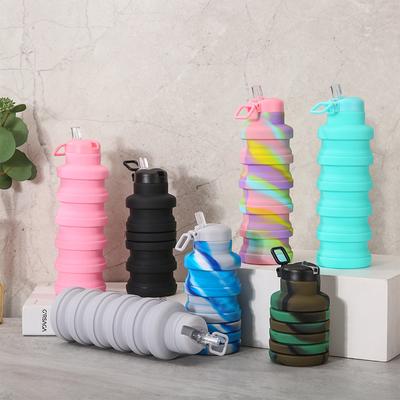Silicone Sports Bottle Outdoor Portable Handle Folding Bottle Retractable Water Bottle with Suction Nozzle