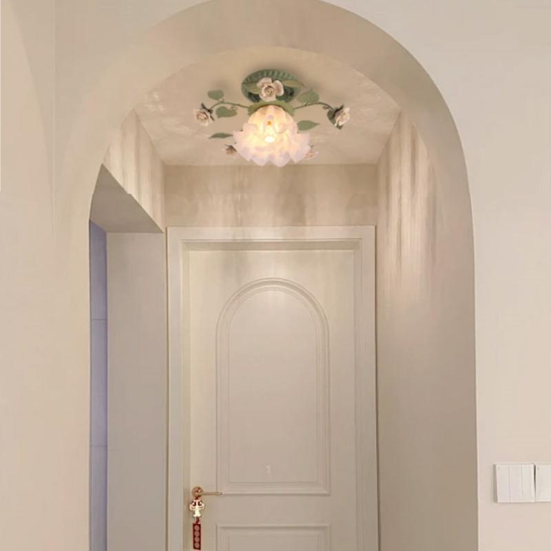 Japanese Pastoral Ceiling Lights Rose Wrought Iron Flower Lamp Porch Aisle Mount Ceiling Lamps Kitchen Home Lighting 110-265V