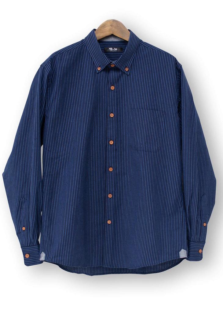 Watanosato Long Sleeve Dobby Made in Kurume Thin Stripes Button-Down Shirt, Weave, Japan, (Size L/Color Navy)