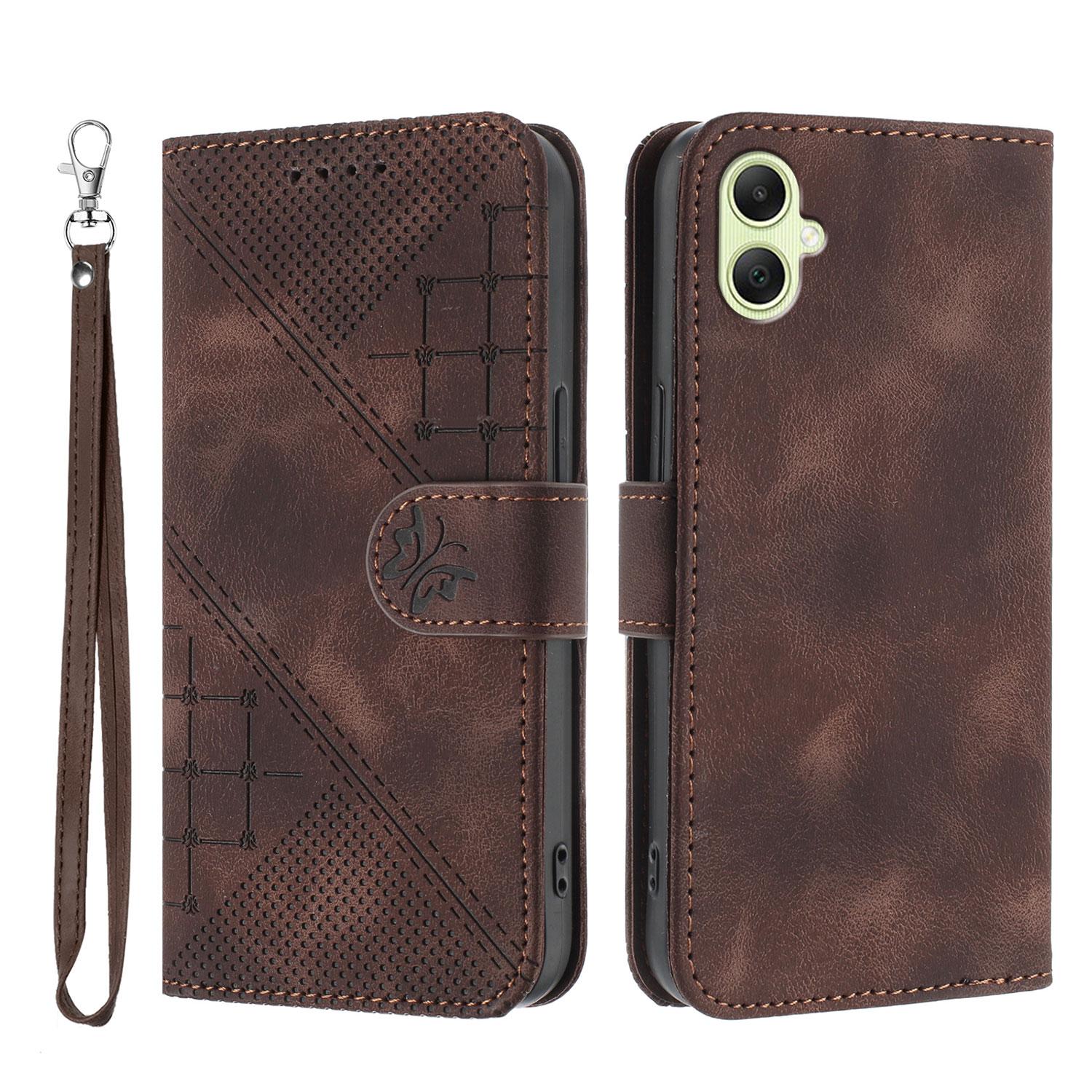 

Для Samsung Galaxy A06 5G/Galaxy A06 4G Шкіряний чохол-гаманець з тисненням метеликів та квітів, чохол для телефону зі шнурком Coffee