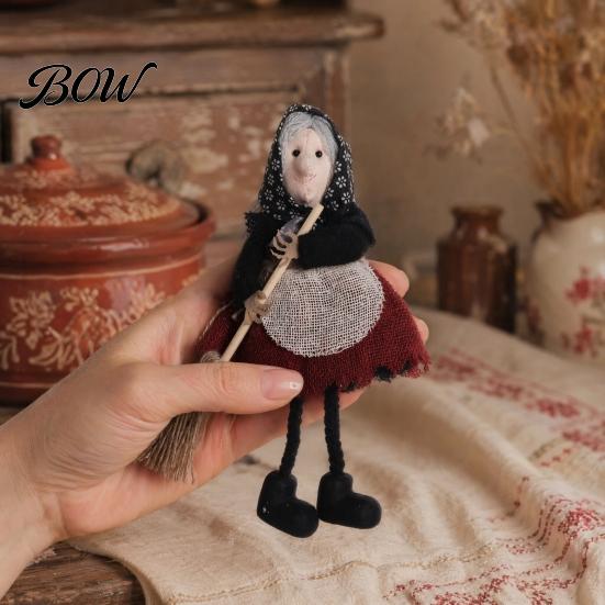 Realistic Halloween Patterns Witch Broomstick Hanging Ornament, Spooky Fabric Pendant for Party Bar Celebration Decor Home, Trick or Treat Festive