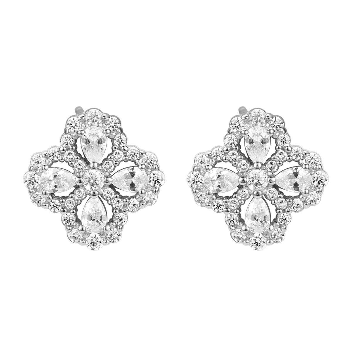 

Серьги-гвоздики с четырьмя листочками клевера из стерлингового серебра S925, женская мода, легкие роскошные серьги с бриллиантами, тот же полый цветок Douyin 925 Silver