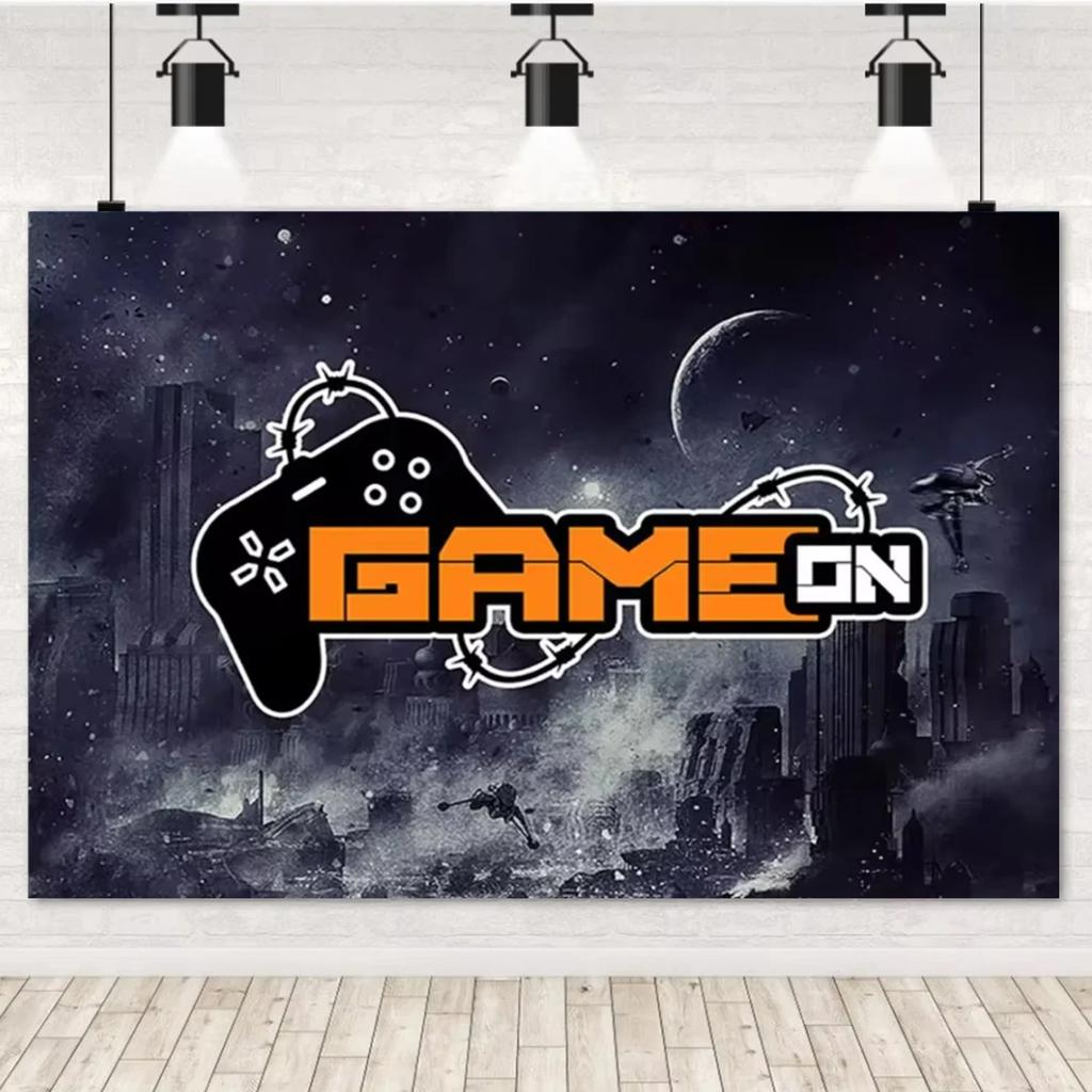 Game On! Video Gamer Kids Backdrop – Neon Green Gaming Theme, Next Level Up Decor For Birthday & Baby Shower Supplies-Tapestry