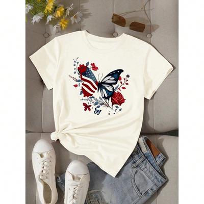 Butterfly Print T-Shirt, Short Sleeve Crew Neck Casual Top For Summer & Spring, Wounisex's Clothing