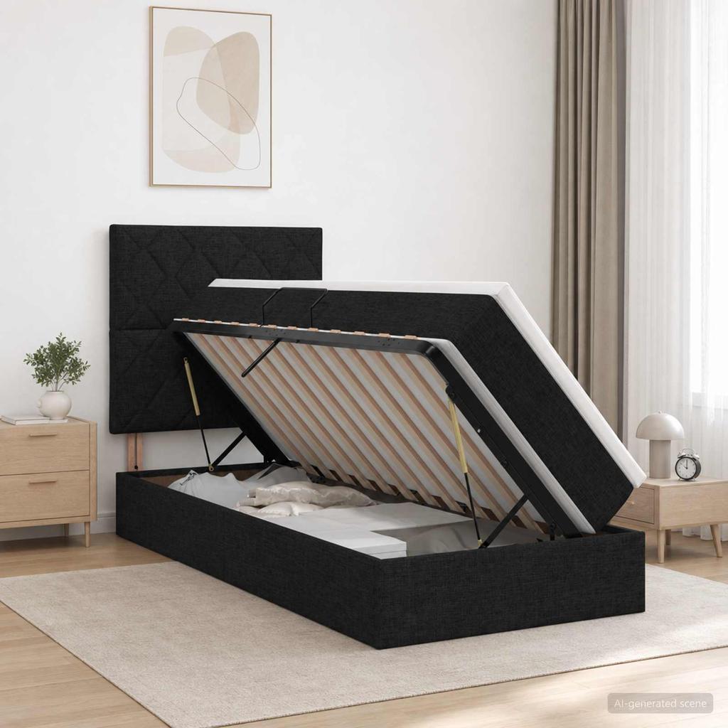 Storage Bed with Mattress Black 90 X 190 Cm Fabric