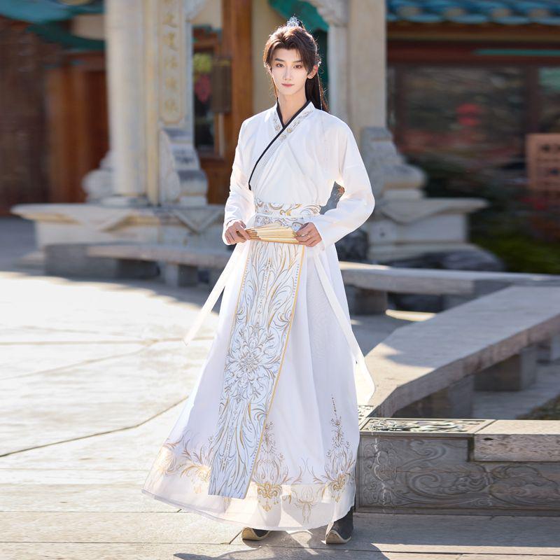 Men's Original Dark Hanfu Robe - Ancient Chinese Style Costume for Wuxia & Xianxia Cosplay, Cross-Collared Design for Film and TV.