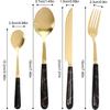 24pcs Mixed Cutlery Set Stainless Steel Ceramic Handle Tableware Dinnerware Set with Storage Stand-Knives/Spoons/Forks/Teaspoons for Family