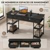 Desk with Storage and Power Outlets, 3 Fabric Drawers, 4 Shelves, 120 x 40 x 76 cm, Black
